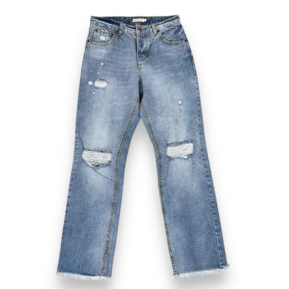 Avec Les Filles Jeans Women 27 (ACTUAL 28x29) Blue Distressed Button‎ Fly Denim
